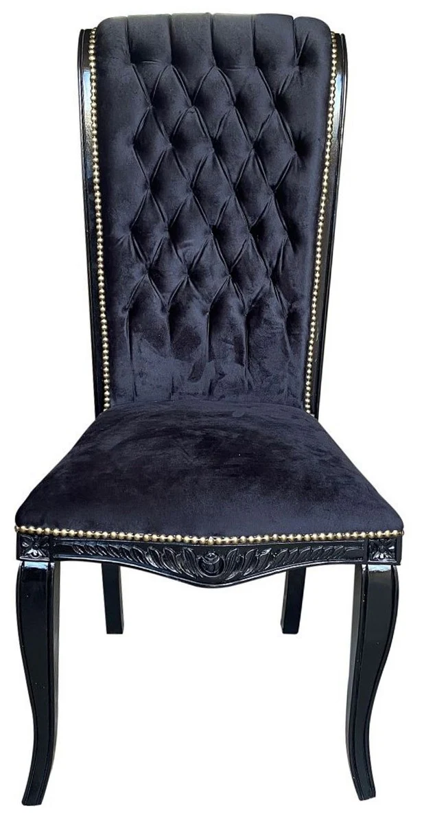 Luxury baroque high-back dining room chair black / black - handmade antique style chair with elegant velvet fabric - dining room furniture in baroque style
