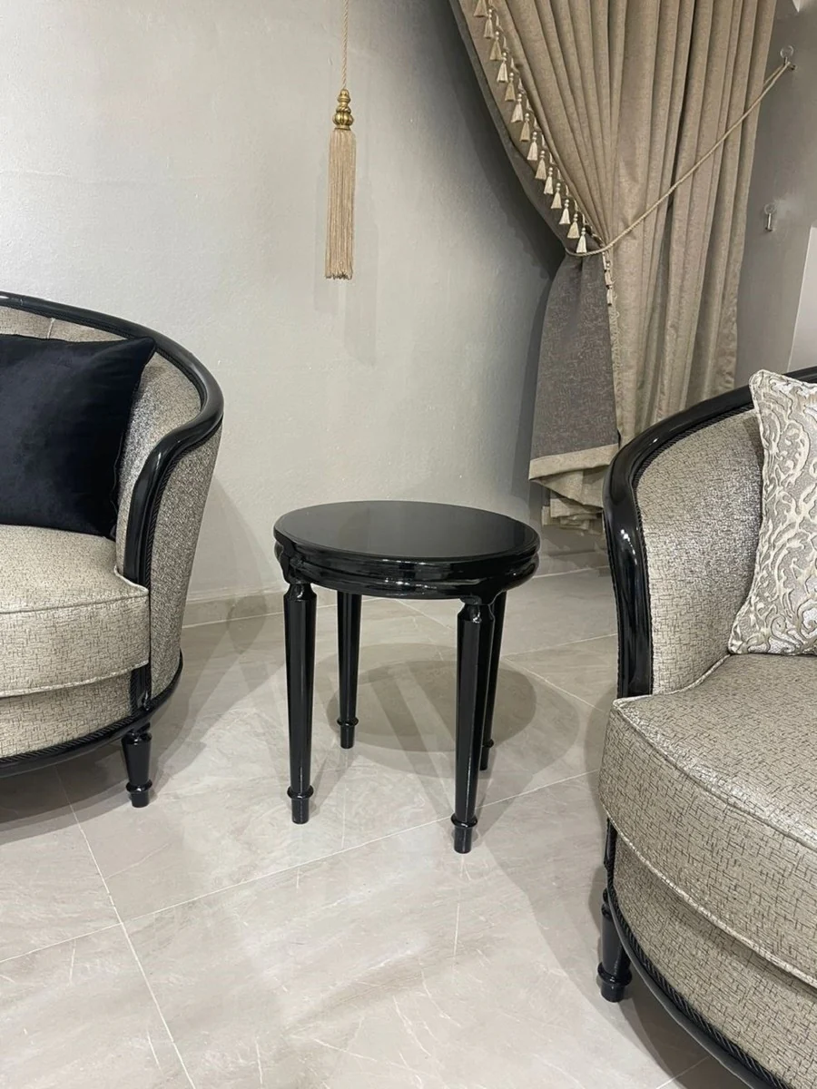 Luxury baroque side table black - round solid wood table in baroque style - luxury living room furniture in baroque style - baroque furniture - noble and magnificent