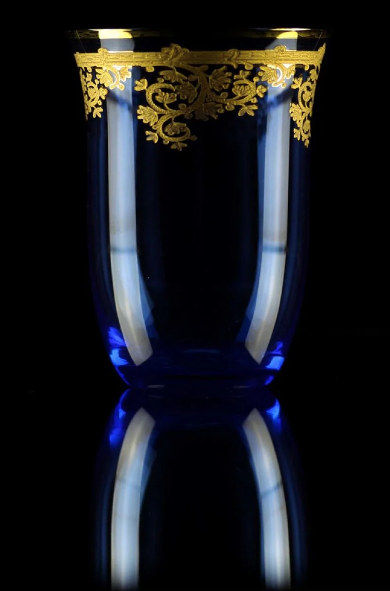 Luxury baroque water glasses set of 6 blue / gold Ø 9 x H. 12 cm - handmade and hand-painted water glasses - beer glasses - wine glasses - hotel & restaurant accessories - luxury quality