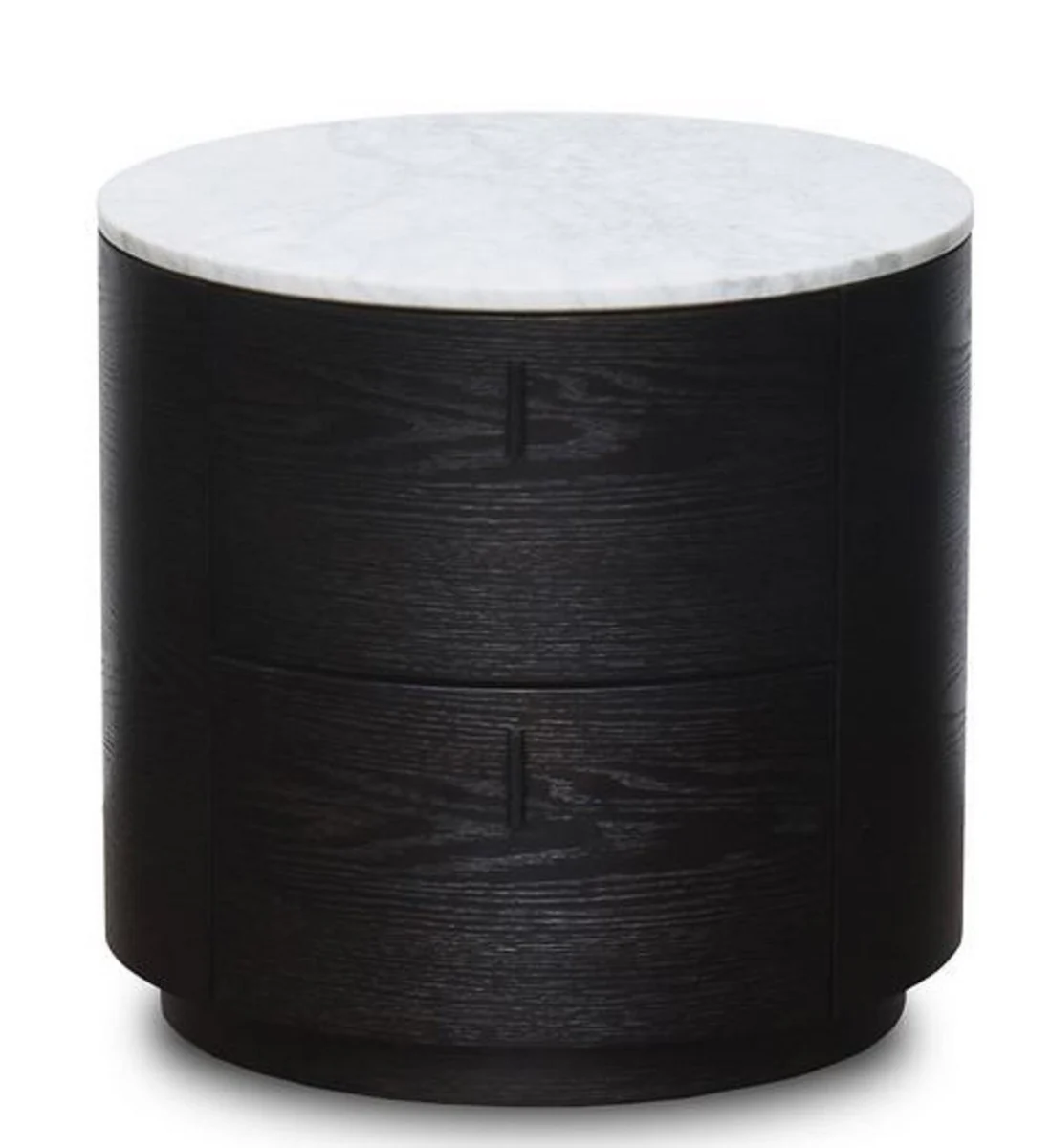Luxury side table black / white Ø 48 x H. 46 cm - Round wooden table with marble top and 2 drawers