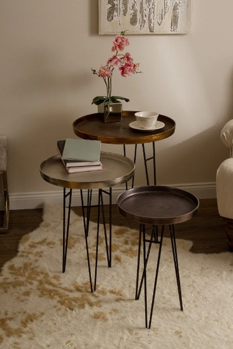Luxury living room side table set bronze / silver / gray Ø 50 x H. 60 cm - Round metal side tables
