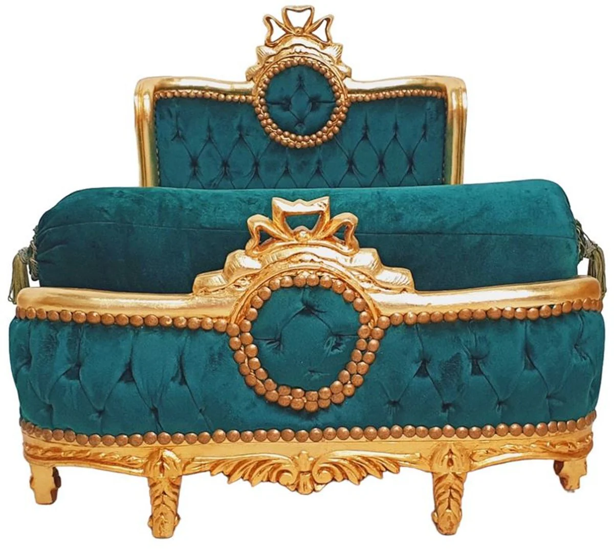 Baroque Dog Bed Green / Antique Gold - Handmade Antique Style Dog Bed - Magnificent Dog Furniture in Baroque Style - Antique Style Animal Furniture - Baroque Animal Furniture