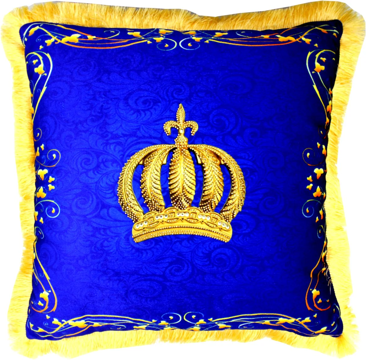 Harald Glööckler Pompöös cushion by - royal blue / gold crown with rhinestones - luxury decorative baroque decorative cushion