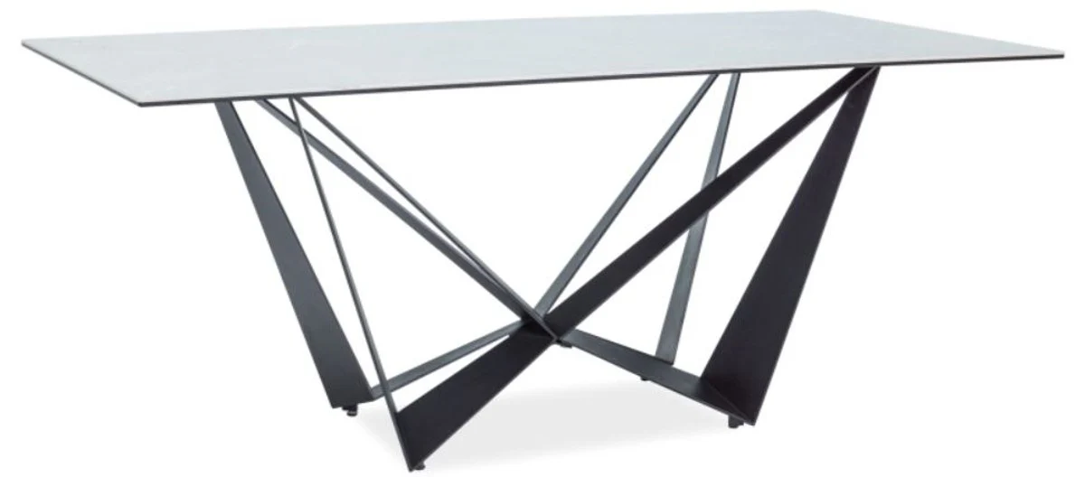Designer dining table with glass top in marble look gray / black 180 x 90 x H. 76 cm - luxury dining room furniture
