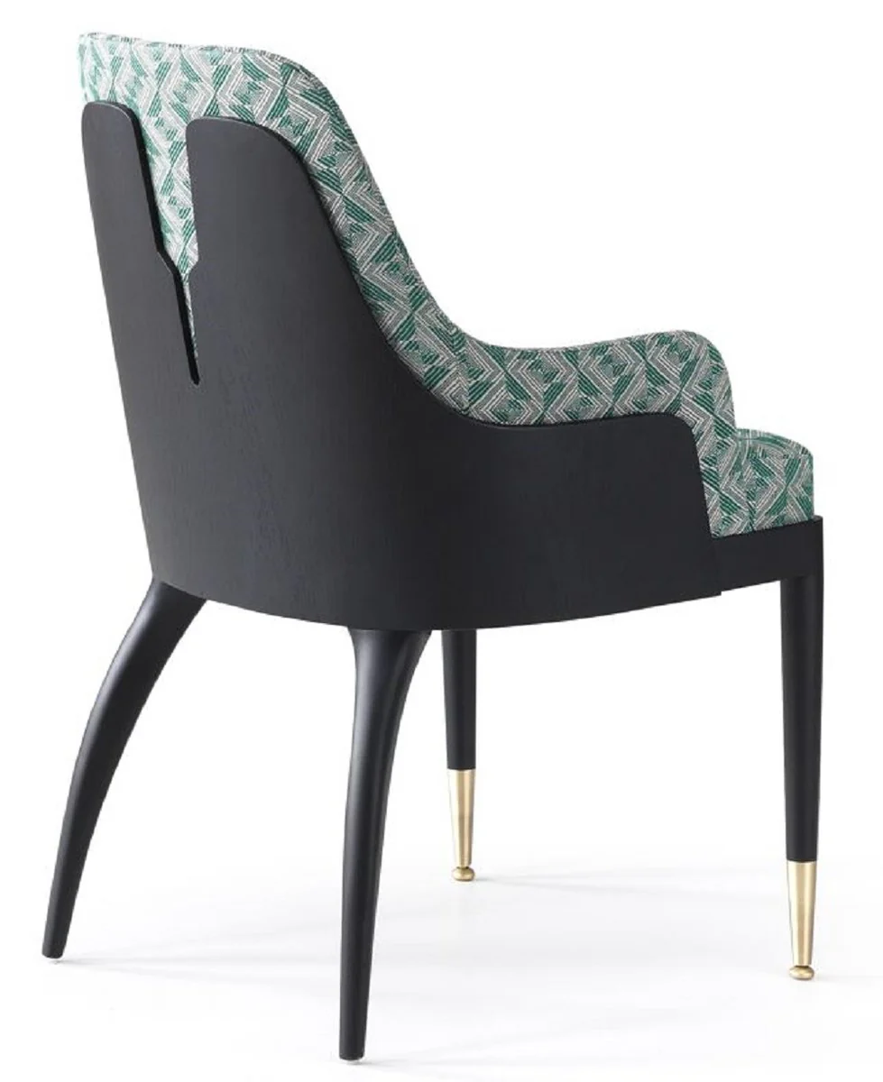 Luxury dining room chair set of 8 with armrests green pattern / black / brass 55 x 59 x H. 88 cm - dining room furniture - restaurant furniture - dining room furnishings - luxury furniture