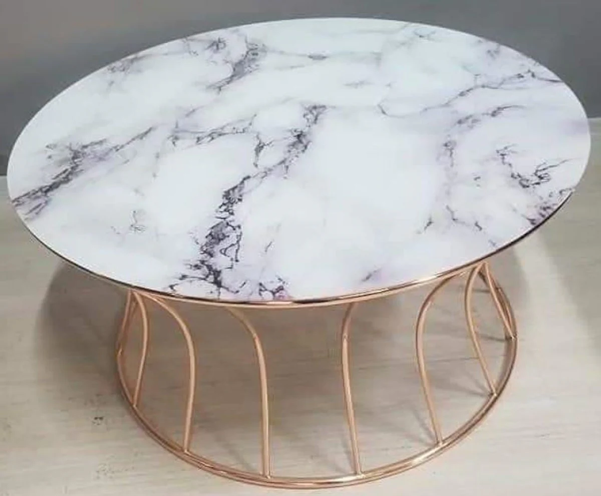 Luxury coffee table copper / white Ø 90 x H. 45 cm - Round living room table with marble top - Living room furniture