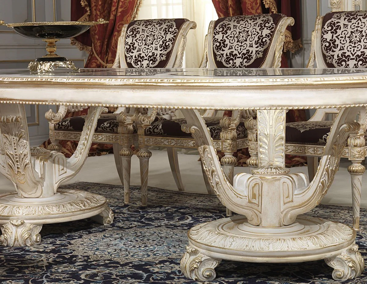 Luxury Baroque Dining Room Chair Set Purple / Silver / White / Gold 62 x 74 x H. 103 cm - Magnificent Kitchen Chairs Set of 6 - Hotel Restaurant Castle Furniture - Luxury Quality - Made in Italy