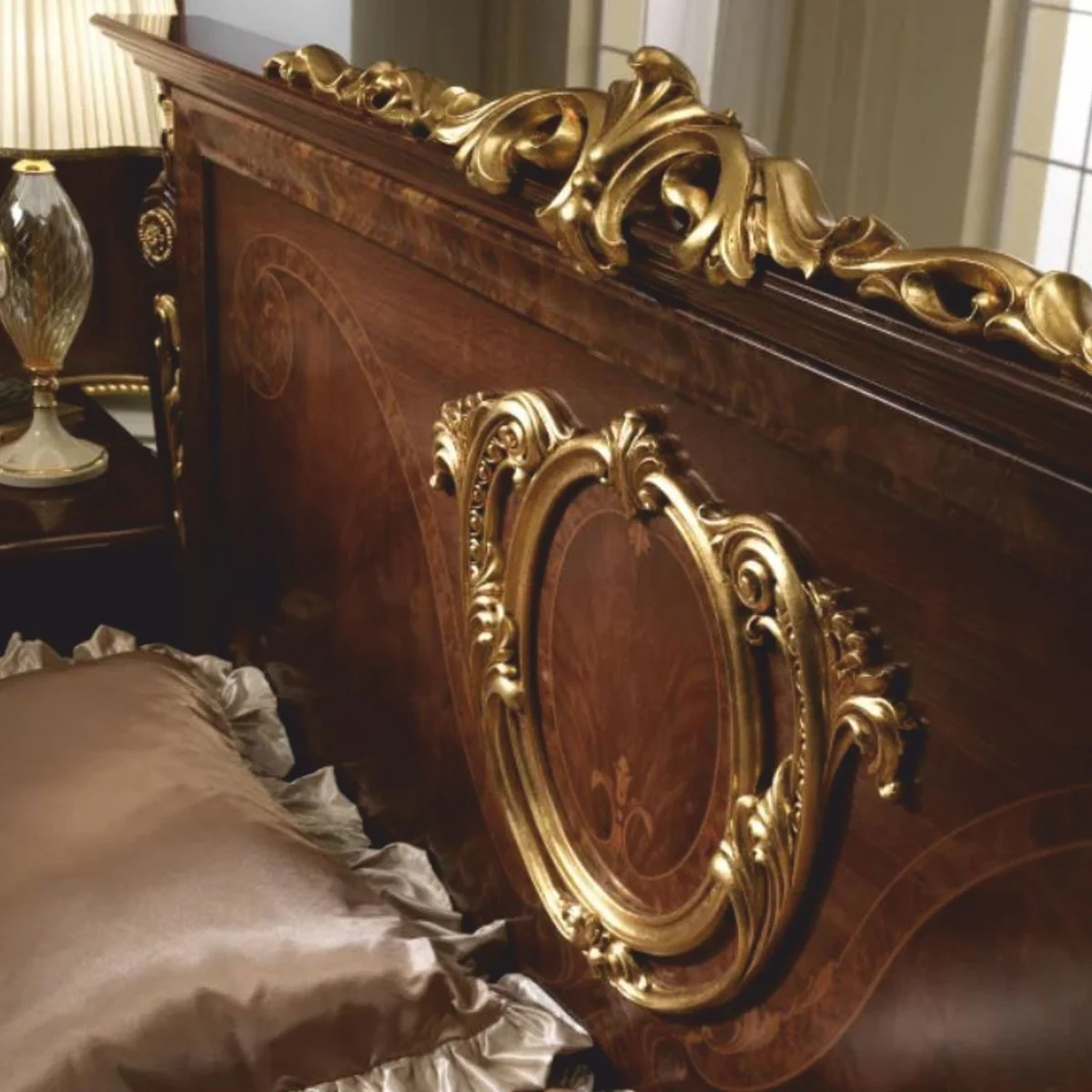 Luxury Baroque Double Bed Dark Brown / Gold - Baroque Furniture - Made in Italy