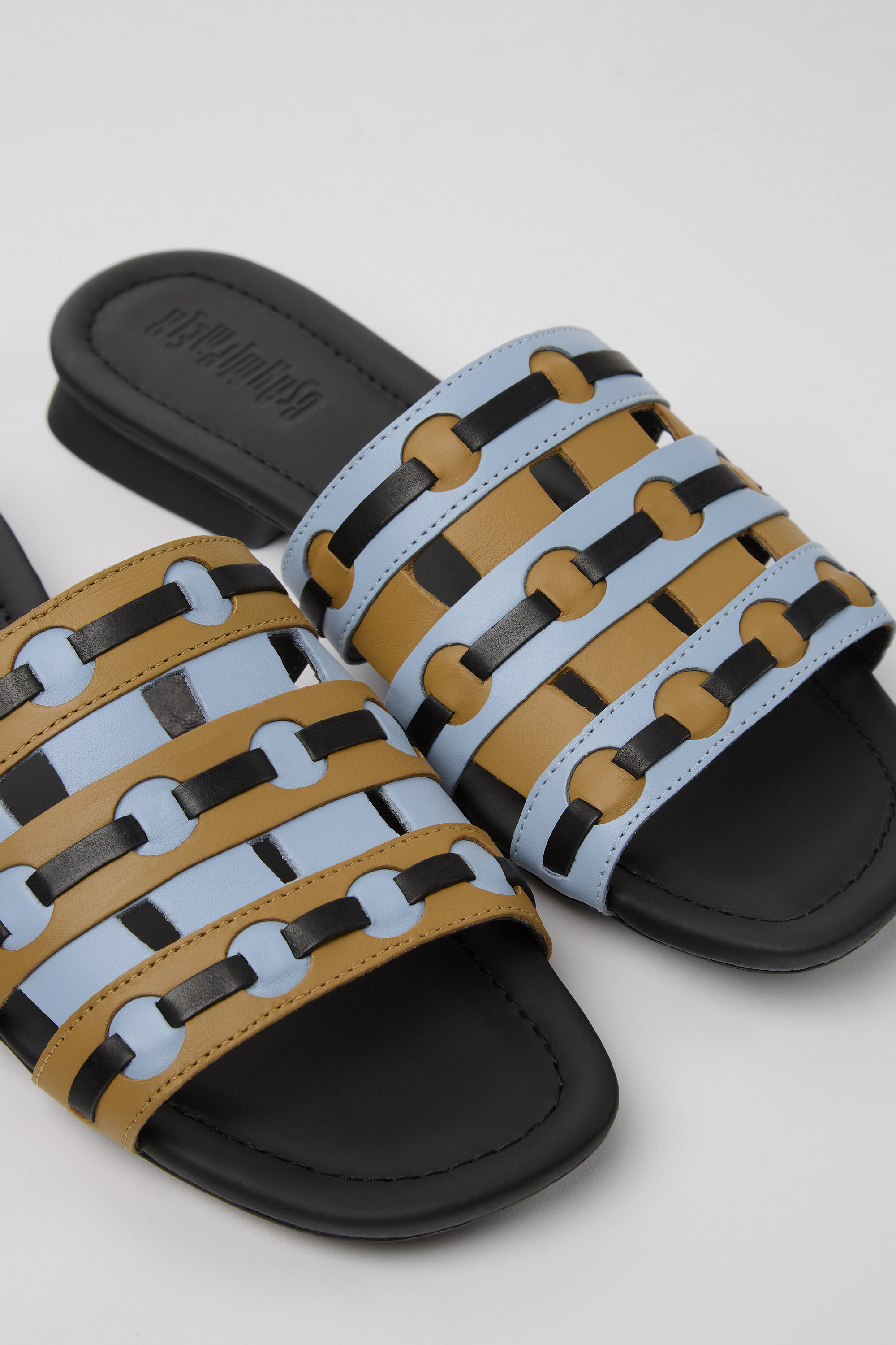 Twins - Braune, blaue und schwarze Ledersandalen für Frauen