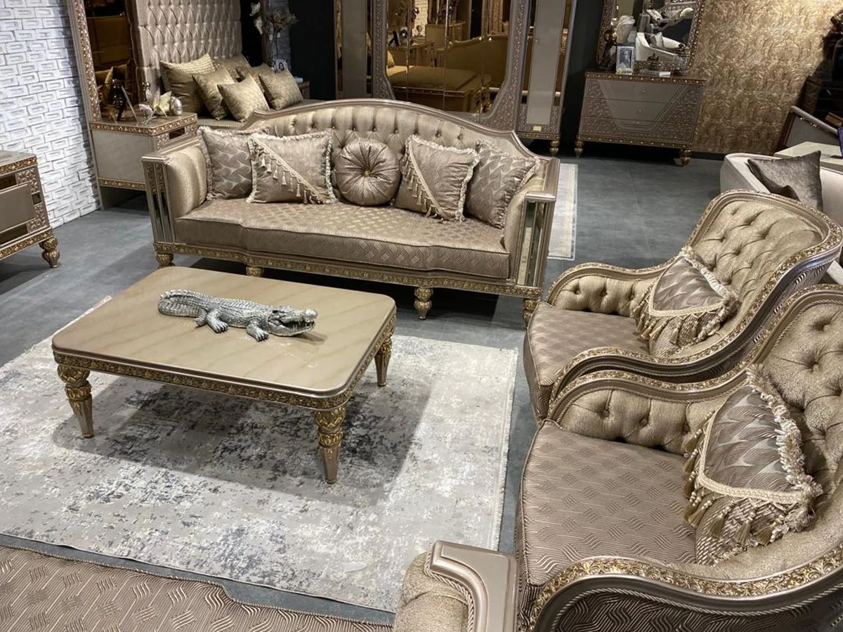 Luxury baroque coffee table gold / gray / gold - magnificent living room table in baroque style - baroque style living room furniture - baroque furnishings - baroque furniture - luxury furniture in baroque style