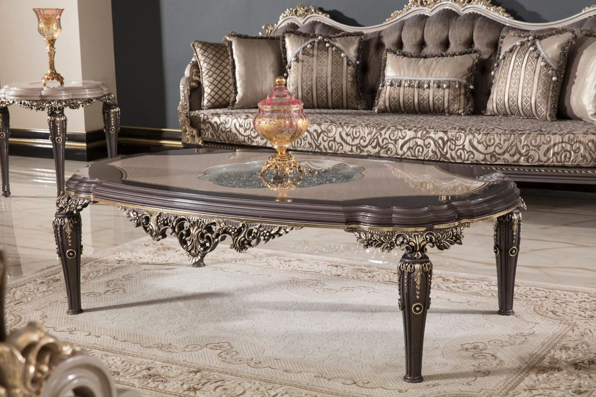 Luxury Baroque side table gray / brown / gold H. 60 cm - Baroque furniture