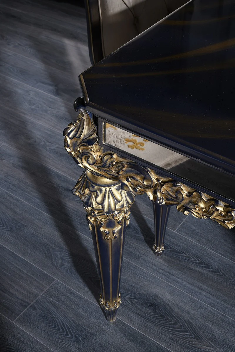 Luxury baroque coffee table blue / gold / black 131 x 85 x H. 45 cm - living room table in baroque style
