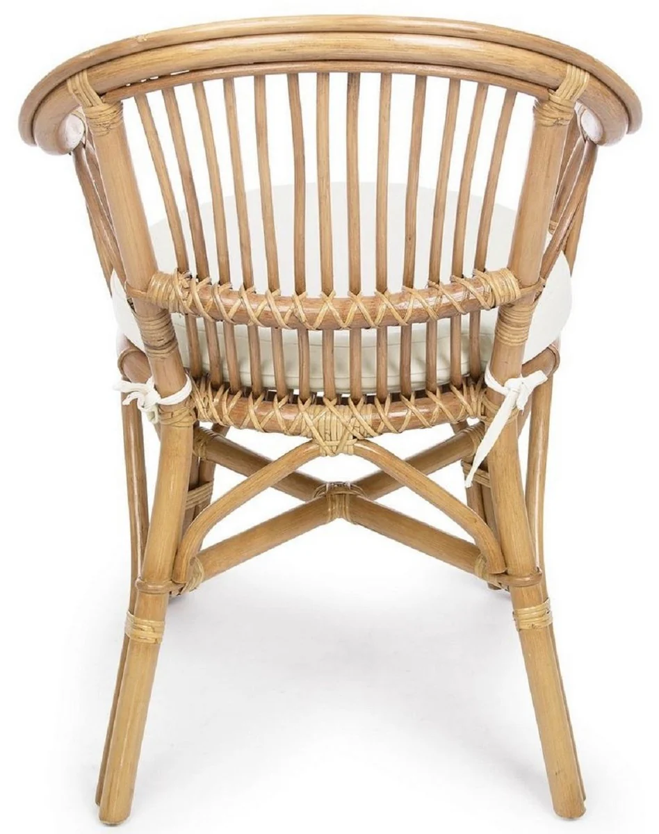 Luxury garden chair set of 6 natural colors / white 57 x 61 x H. 80 cm - Rattan chairs with armrests and seat cushions - Modern rattan garden and patio furniture