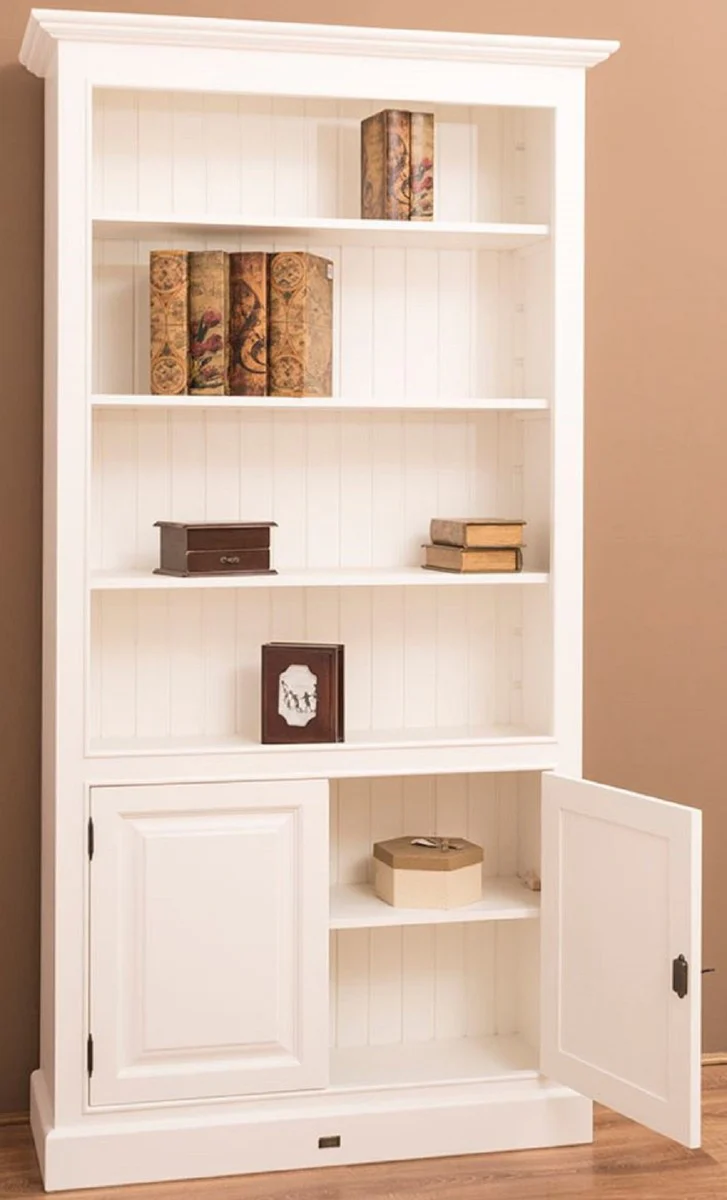 Country house style bookcase / shelf cabinet white 110 x 39 x H. 210 cm - living room cabinet with 2 doors
