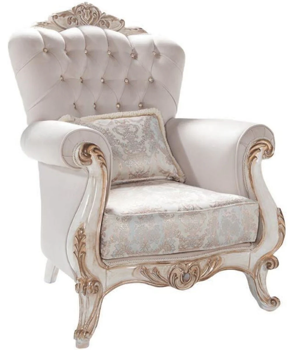 Luxury Baroque Living Room Set Light Gray / White / Antique Bronze - 2 Sofas & 2 Armchairs & 1 Coffee Table - Living Room Furniture in Baroque Style - Noble & Magnificent