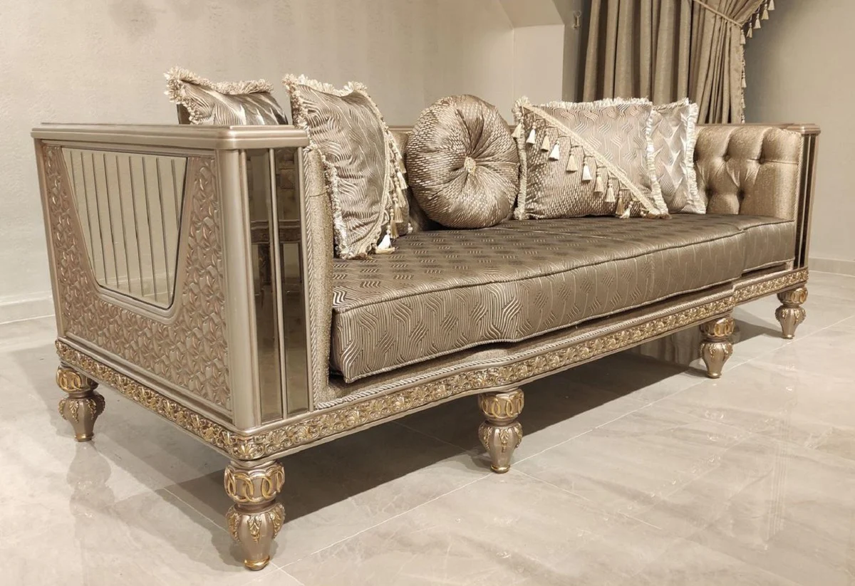Luxury Baroque Sofa Gold / Gray / Gold - Magnificent Living Room Sofa - Baroque Style Living Room Furniture - Luxury Furniture in Baroque Style - Baroque Furnishings - Noble & Magnificent