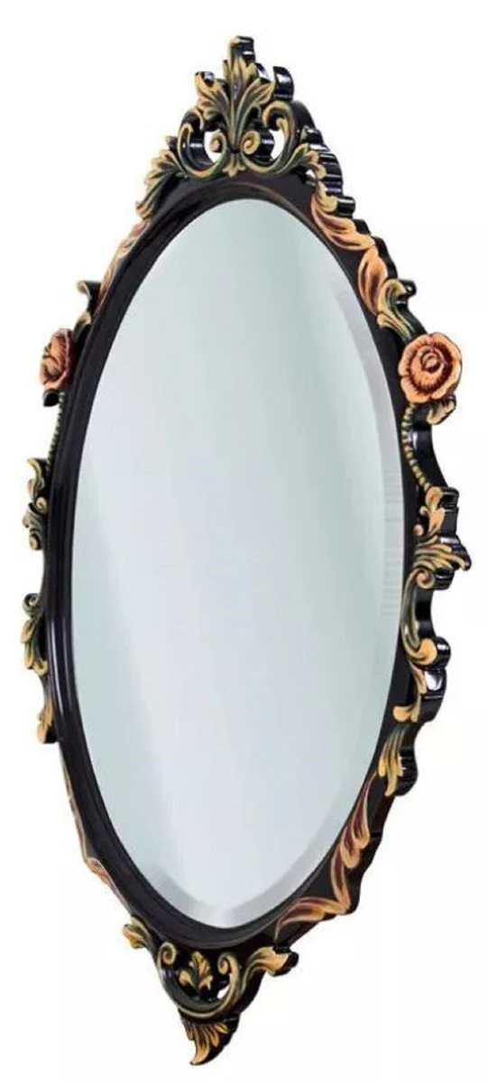 Luxus Barock Spiegel Schwarz / Mehrfarbig - Ovaler Massivholz Wandspiegel im Barockstil - Luxus Möbel im Barockstil - Barock Möbel - Edel & Prunkvoll