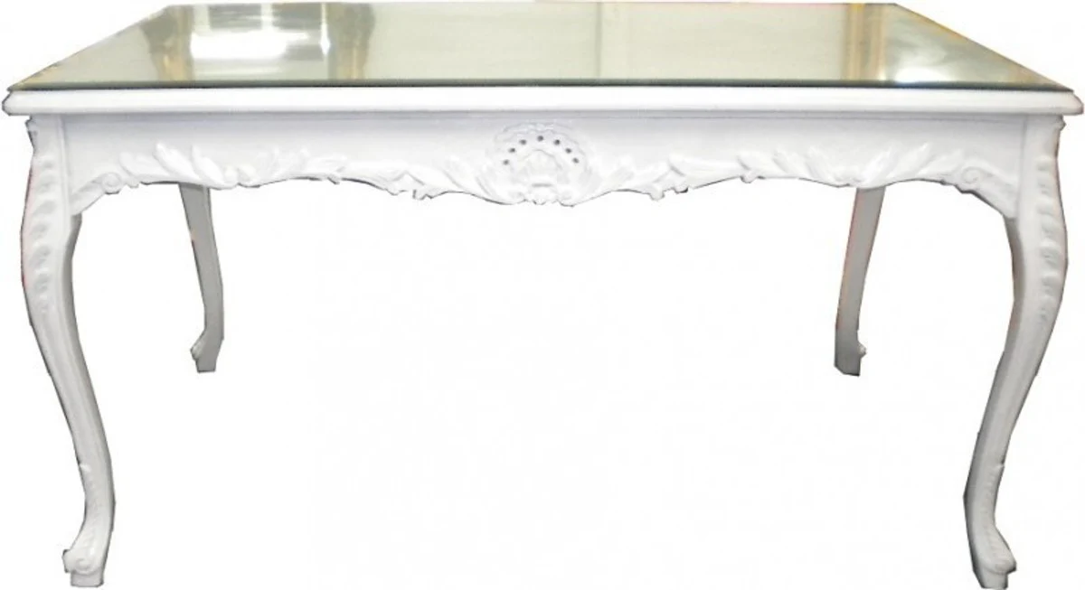 Baroque dining table with glass top white - dining room table in baroque style - baroque style dining room furniture - baroque furniture 180 cm white