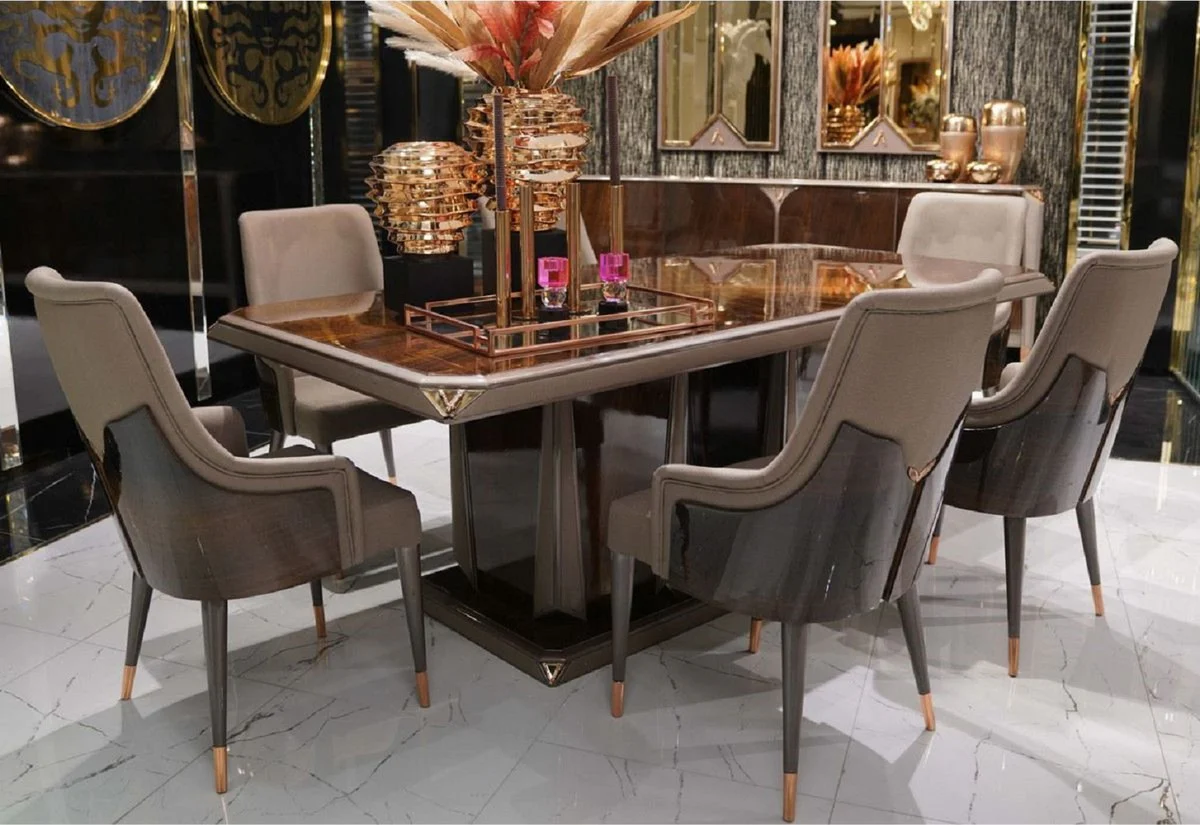 Luxury dining table dark brown / gray / copper 226 x 112 x H. 70 cm - Rectangular solid wood kitchen table - Dining room furniture - Luxury furniture