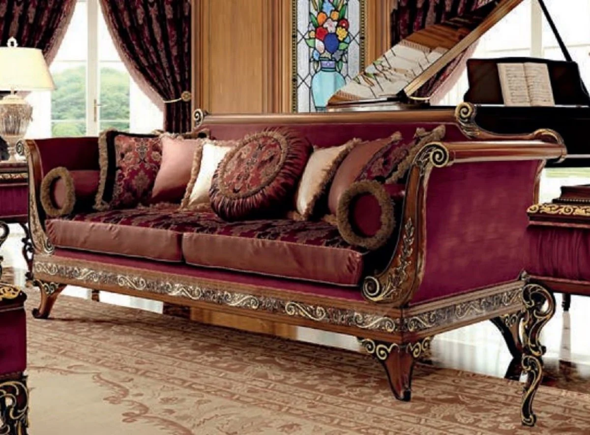 Luxury Baroque Sofa Purple / Brown / Gold - Baroque style living room sofa with elegant pattern - Baroque furniture - Baroque living room & hotel furniture - Luxury quality - Made in Italy