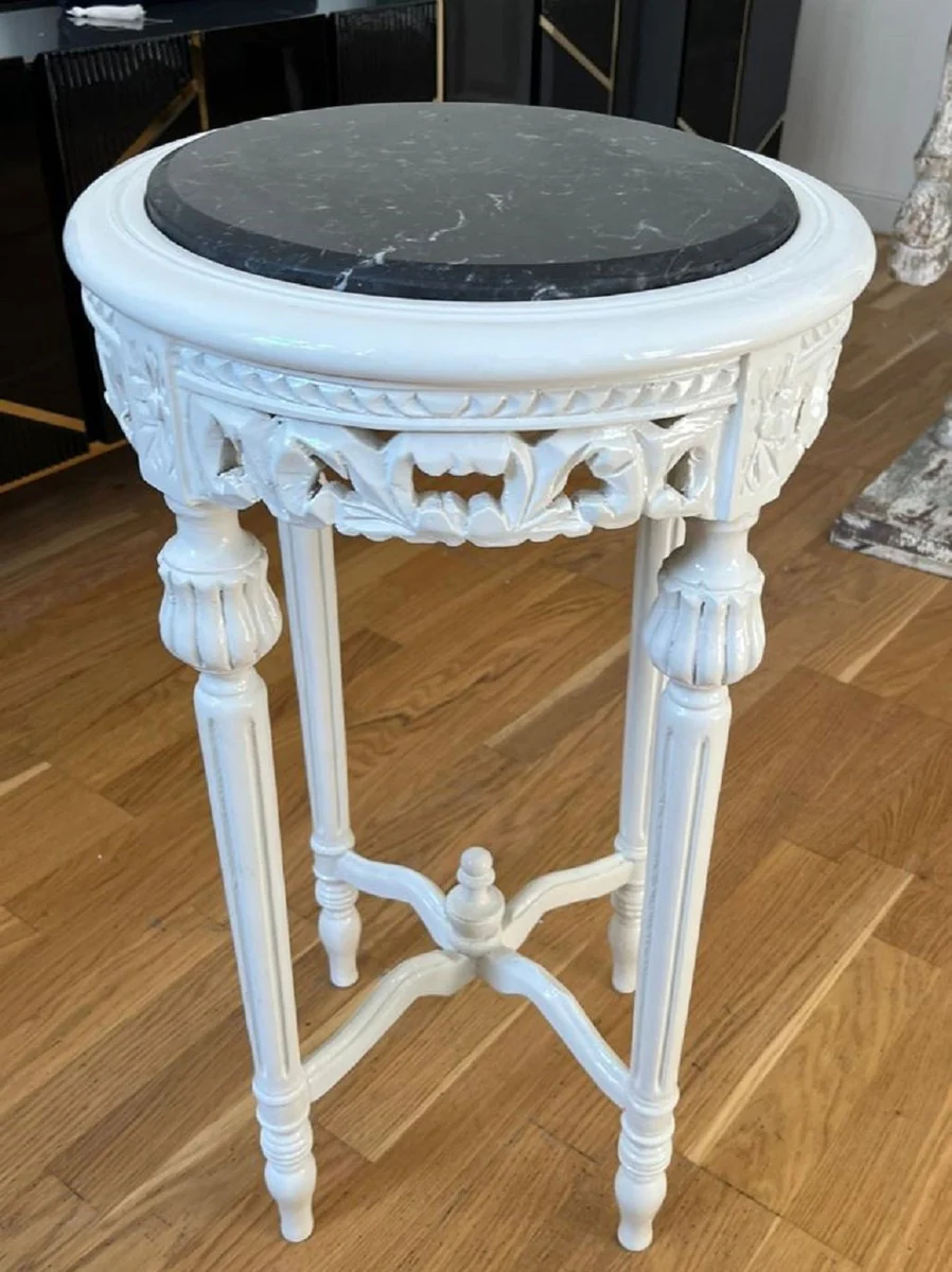 Baroque side table white / black - handmade antique style solid wood table with marble top - living room furniture in baroque style - antique style furniture - baroque furniture