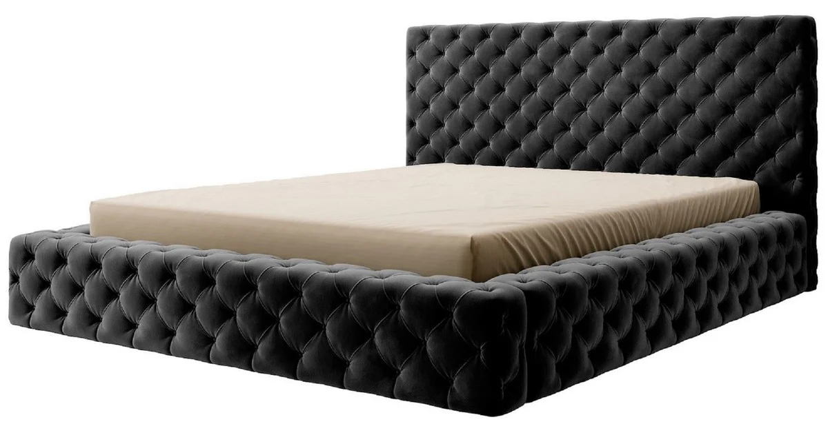 Luxury Chesterfield Velvet Double Bed with Black Mattress - Various Sizes