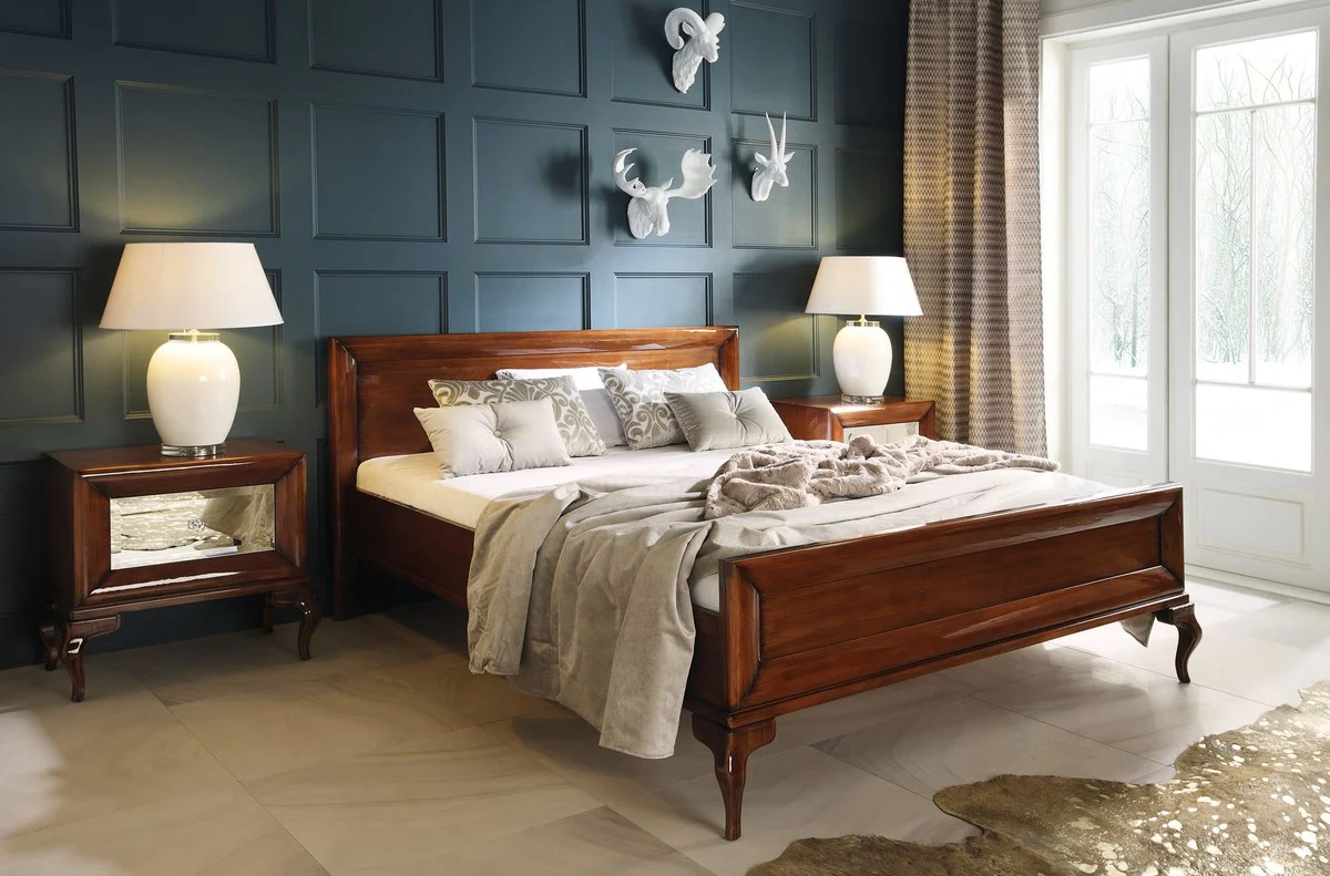 Luxury Art Deco bedside table high gloss brown 70 x 42 x H. 65 cm - Mirrored side table with drawer - Luxury bedroom furniture - Luxury Art Deco furniture