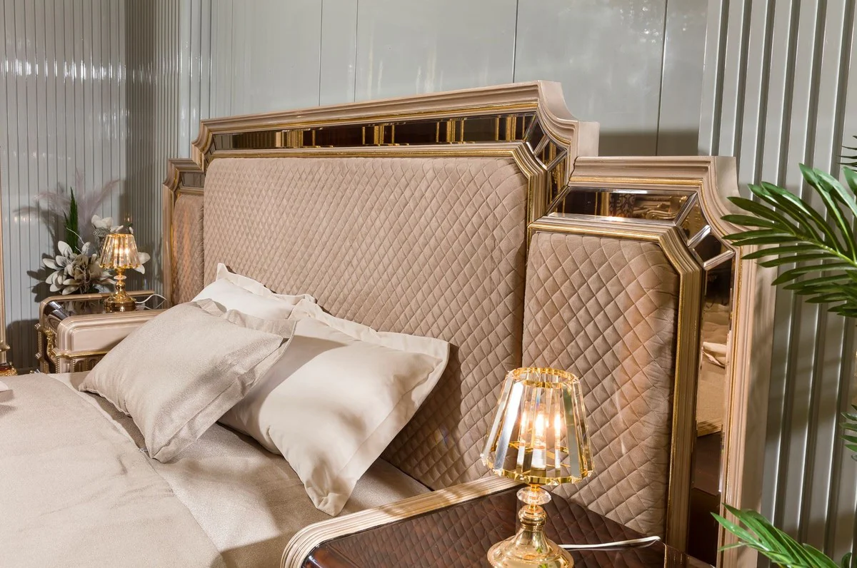 Luxury baroque double bed with 2 nightstands gray / dark brown / gold - baroque furniture