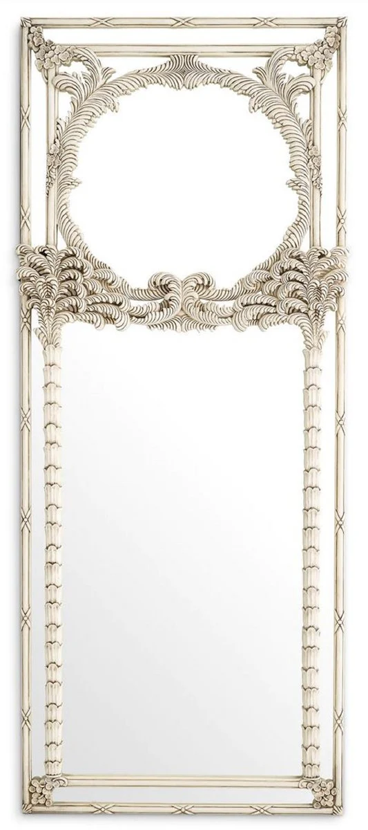 Luxury mahogany wall mirror antique white 95 x 9.5 x H. 229.5 cm - Rectangular wardrobe mirror - Living room mirror - Wardrobe furniture - Living room furniture - Luxury furniture