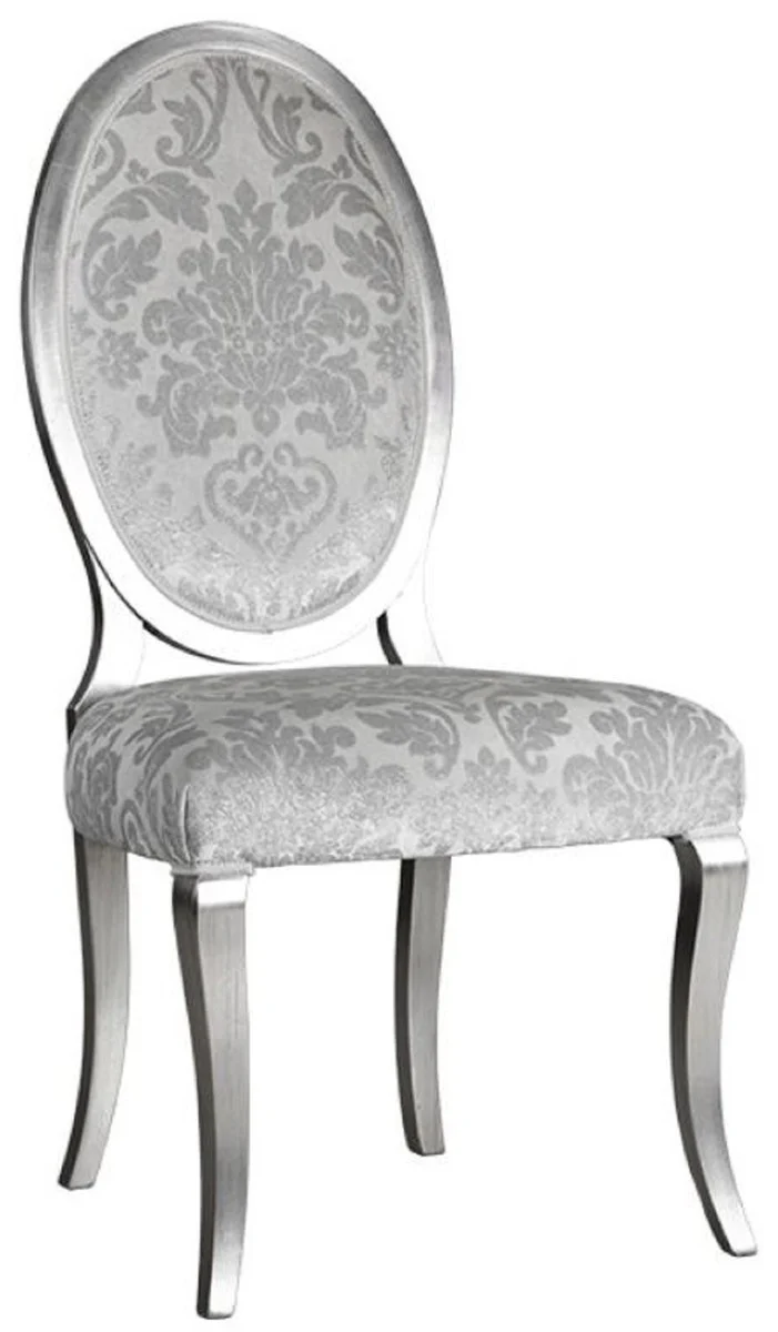 Luxury Art Nouveau dining chair set of 6 silver / gray / silver 51 x 48 x H. 106 cm - Elegant kitchen chairs with pattern - Baroque & Art Nouveau dining room furniture - Luxury quality