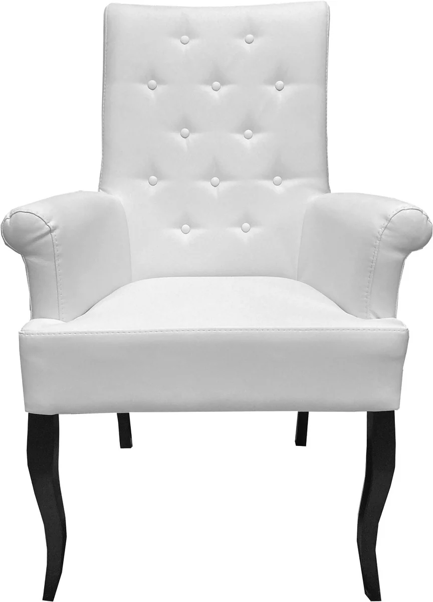 Chesterfield Neo Baroque Dining Chair White / Black - Faux Leather Chair with Armrests - Baroque Furniture