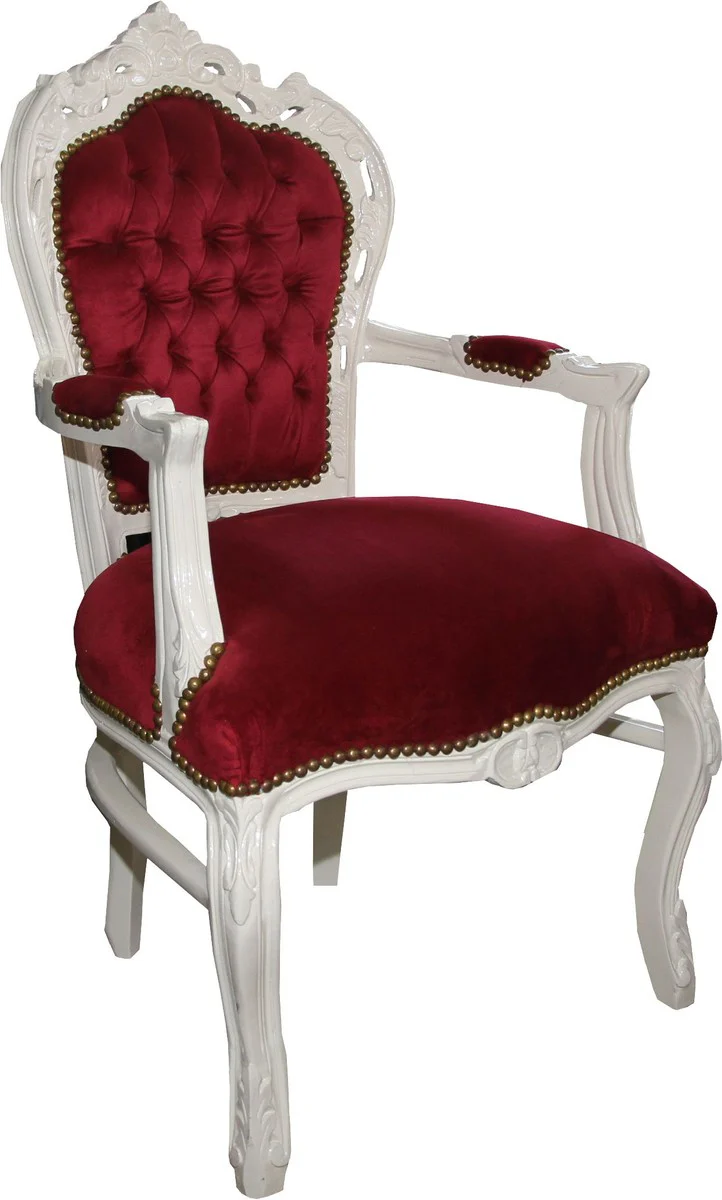 Baroque dining room chair Bordeaux / cream with armrests - Chair - Baroque chair - Furniture