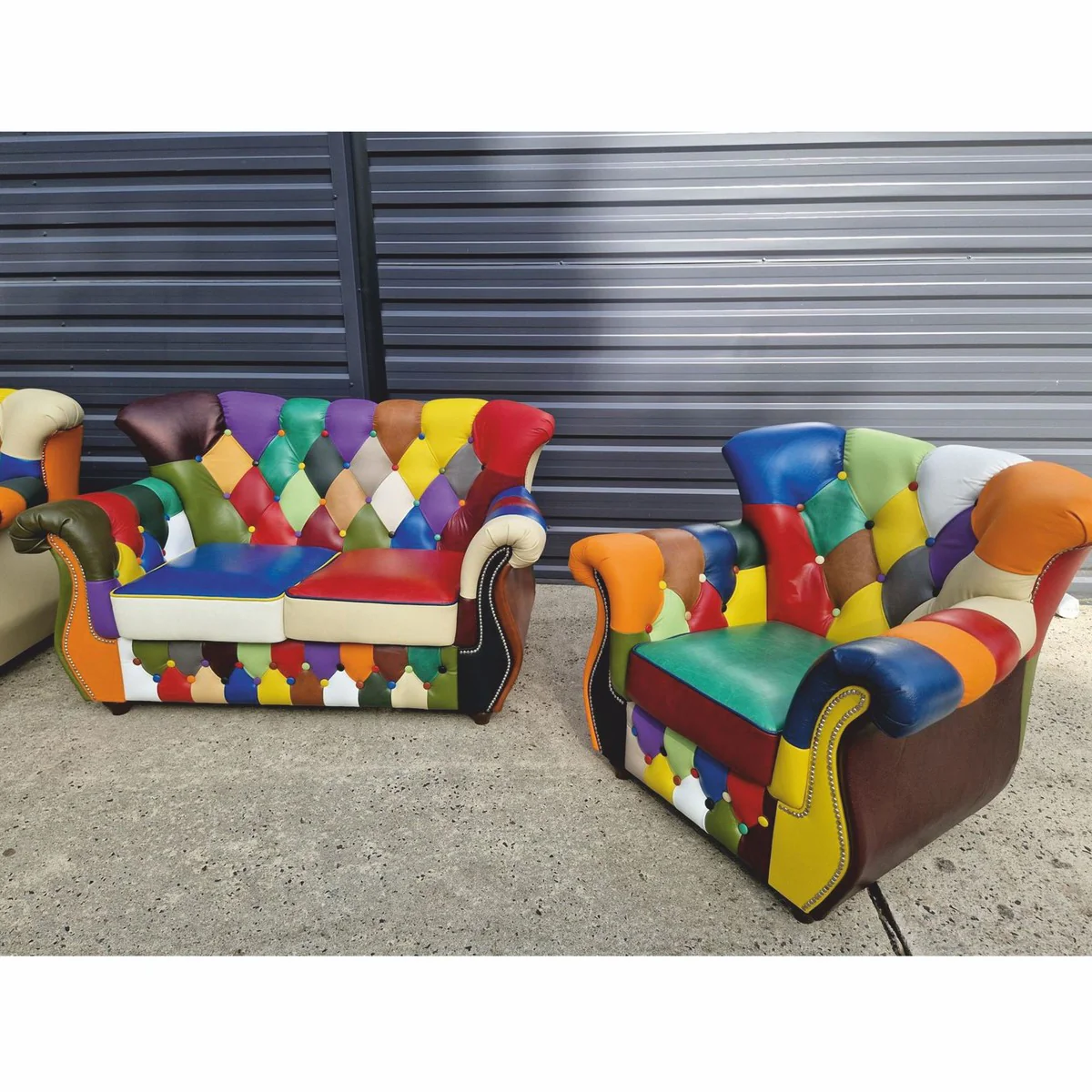 Luxury Chesterfield Leather 2 Seater Sofa Colorful / Dark Brown 150 cm - Patchwork Real Leather Furniture