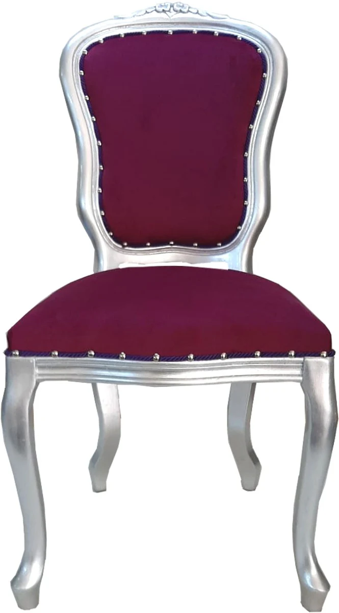 Baroque Luxury Dining Chair Louis Purple / Silver - Baroque Furniture