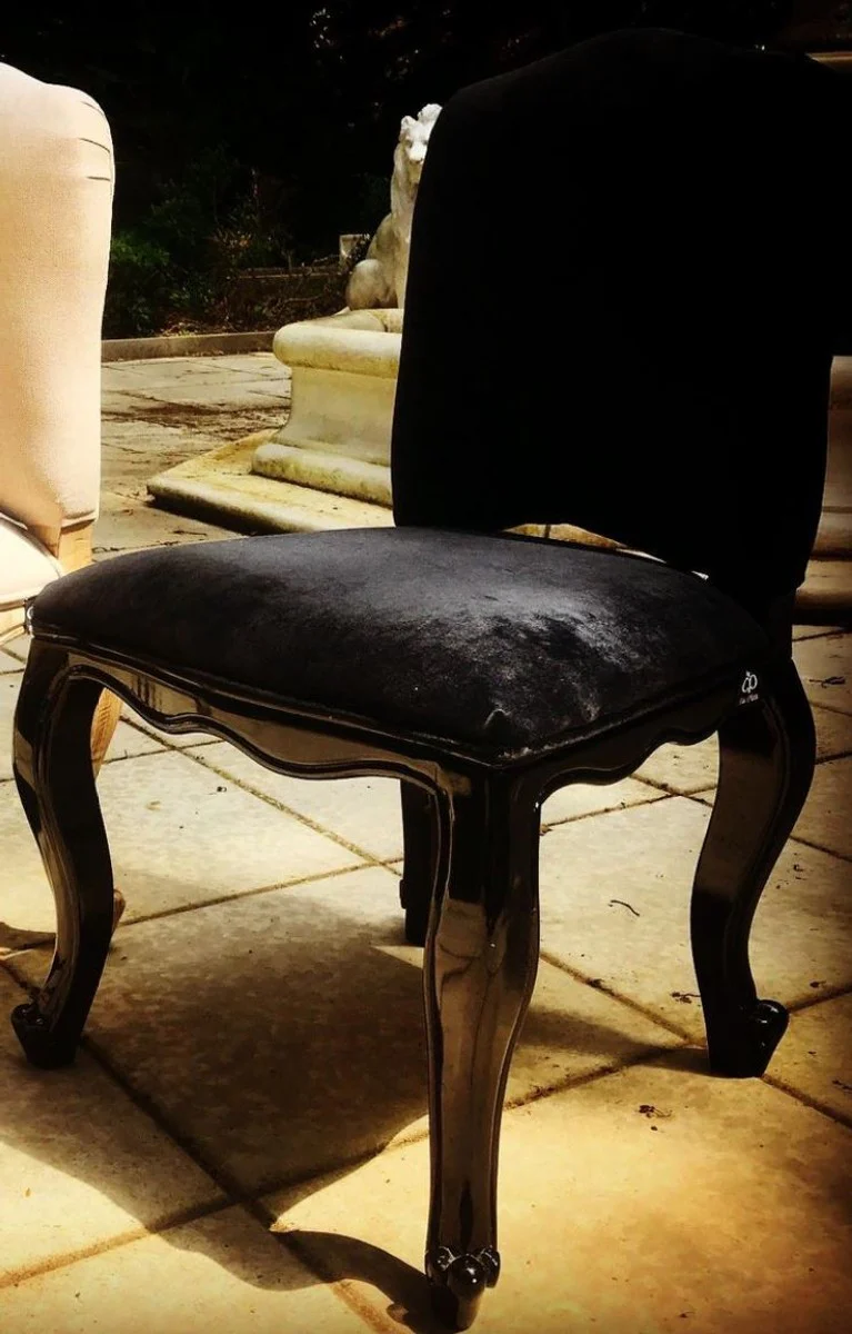 Luxury Baroque Dining Room Chair Castle Black 54 x 51 x H. 91 cm - Handmade Kitchen Chair with Brass Lion Handle - Baroque Hotel & Restaurant Furniture