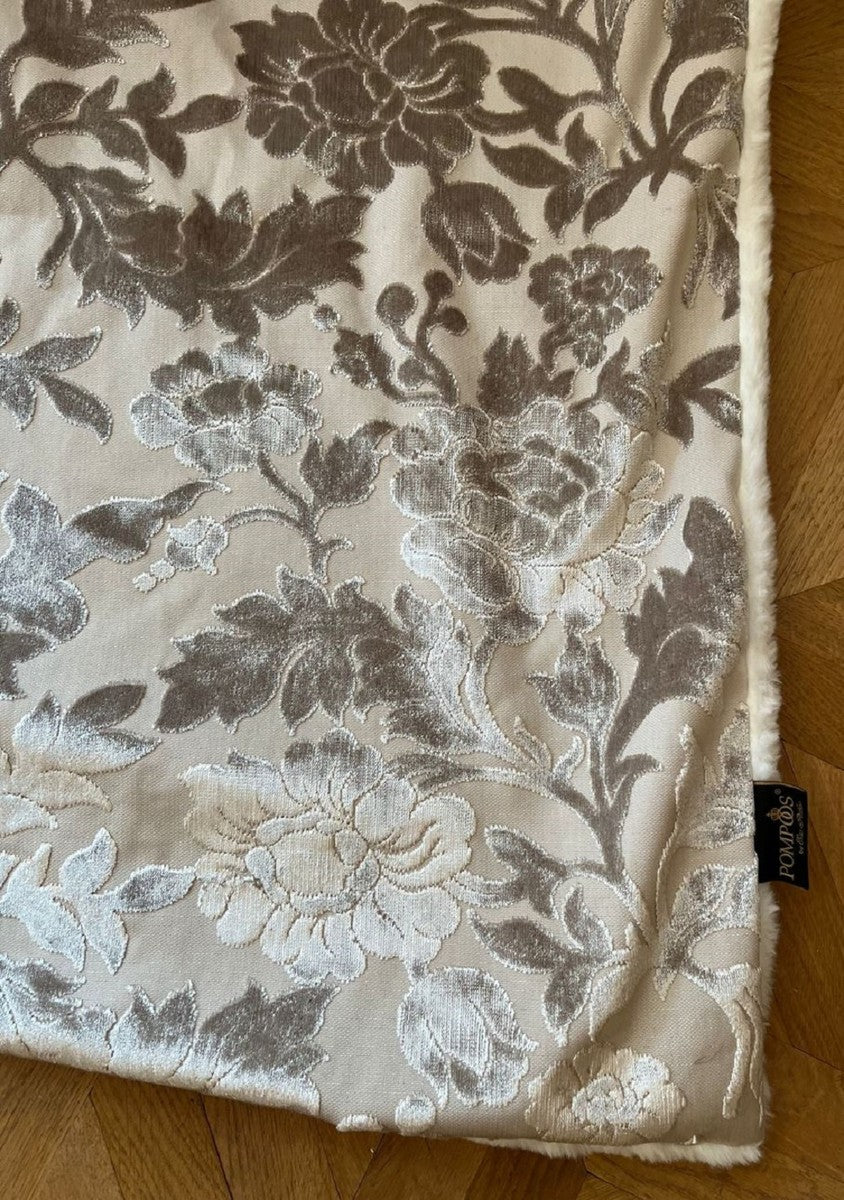 Luxury blanket Pompöös by cream pattern by Harald Glööckler with elegant bouquet pattern fabric