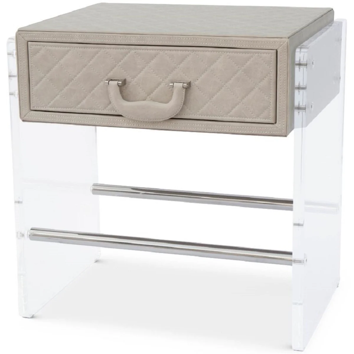 Luxury bedside table with drawer Cappuccino / silver 59 x 53 x H. 72 cm - Elegant side table with high-quality leather - Luxury bedroom furniture