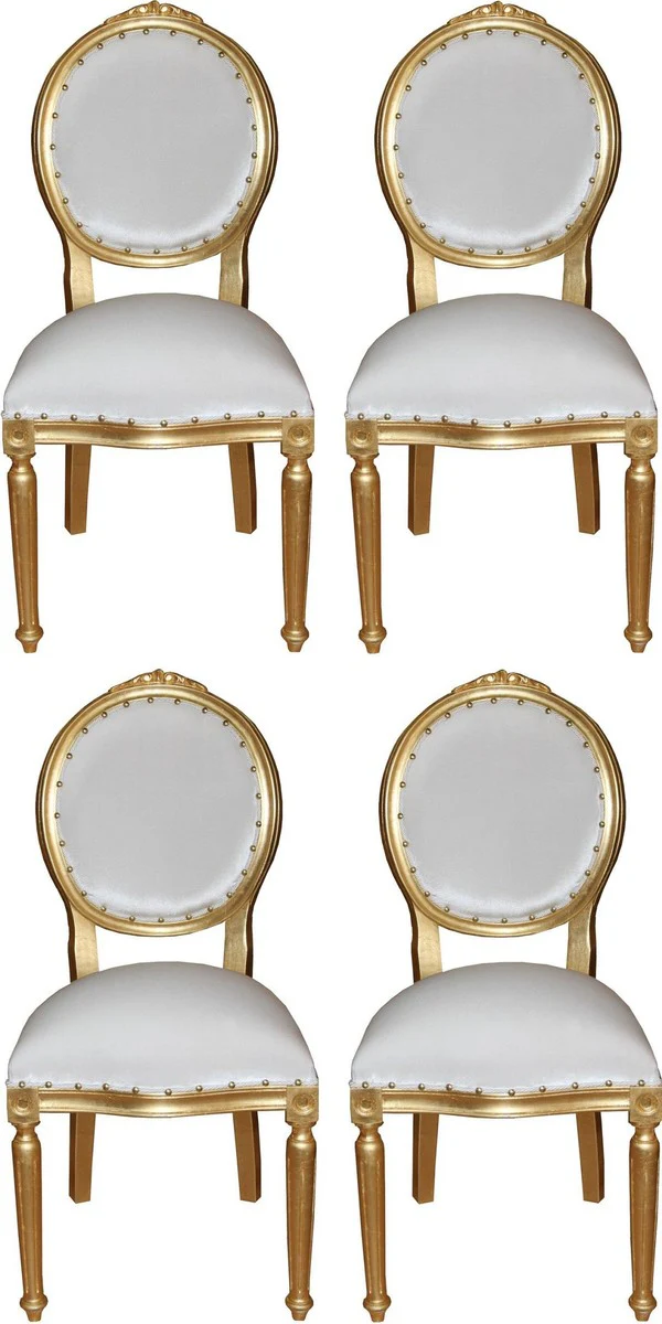 Luxury Baroque dining room set medallion white / gold 50 x 52 x H. 99 cm - 4 handmade dining room chairs - Baroque dining room furniture