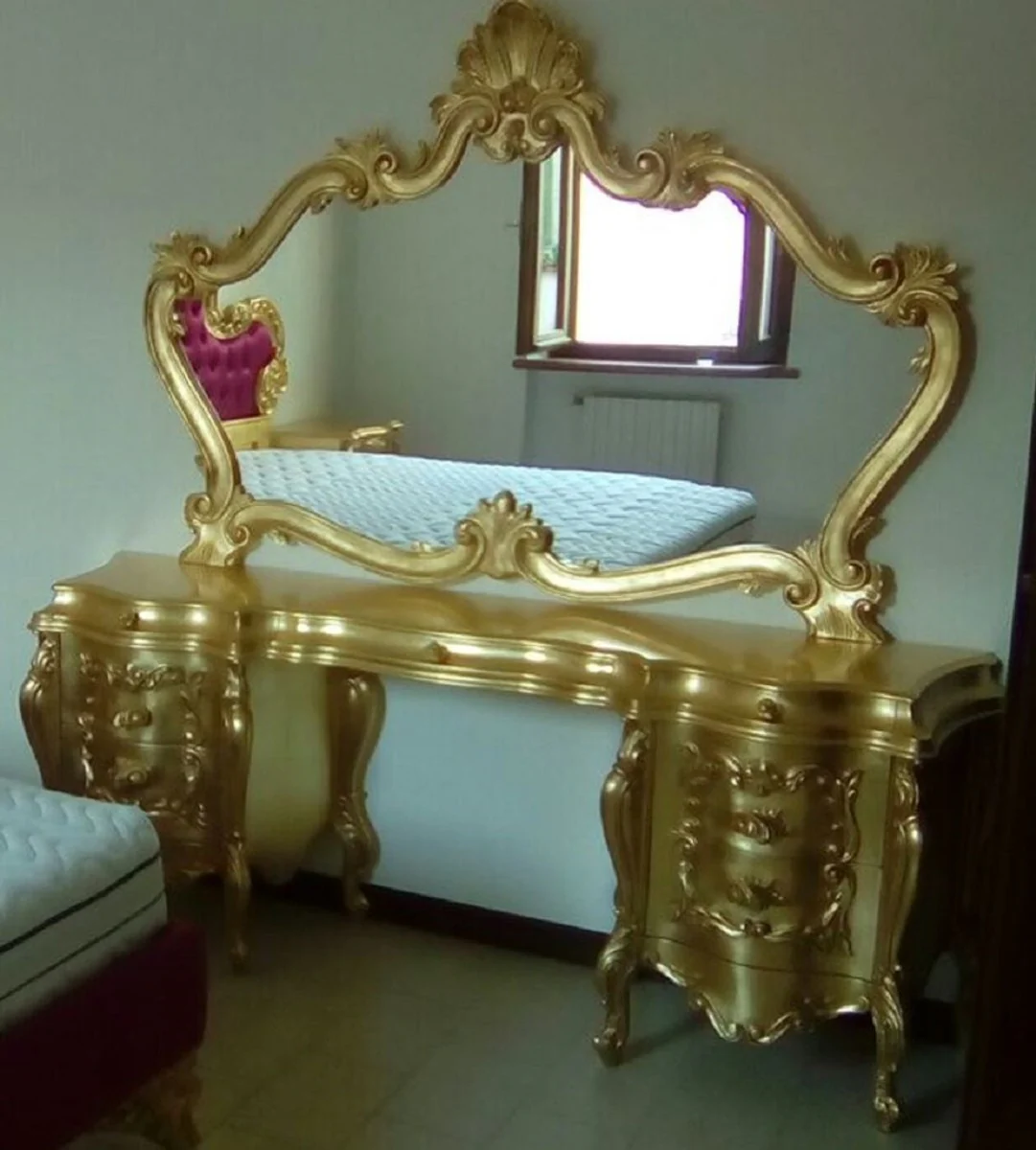 Luxury Baroque Bedroom Set Gold - 1 Baroque Dressing Table & 1 Baroque Mirror - Luxury Bedroom Furniture in Baroque Style - Baroque Furniture - Luxury Quality - Made in Italy