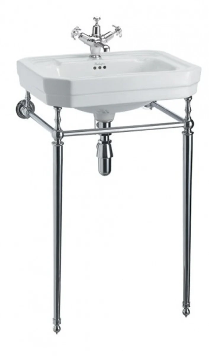 Art Nouveau Standing Washbasin White / Chrome Mod3 - Art Deco Washbasin Baroque Antique Style