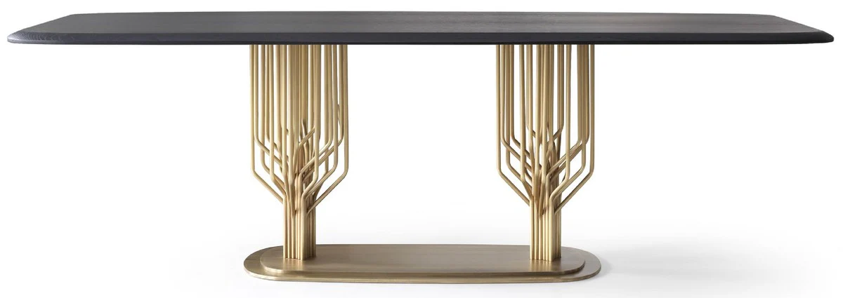 Luxury dining table black / antique brass 240 x 100 x H. 75 cm - Dining room table with solid wood table top - Dining room furniture - Luxury furniture - Luxury dining room furnishings