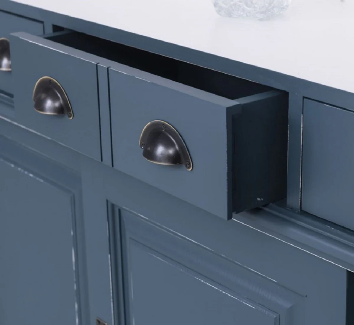 Country house style solid wood bar cabinet antique blue / white 151 x 36 x H. 210 cm - Solid wood wine cabinet in country house style - Solid wood bar furniture - Country house style bar furniture