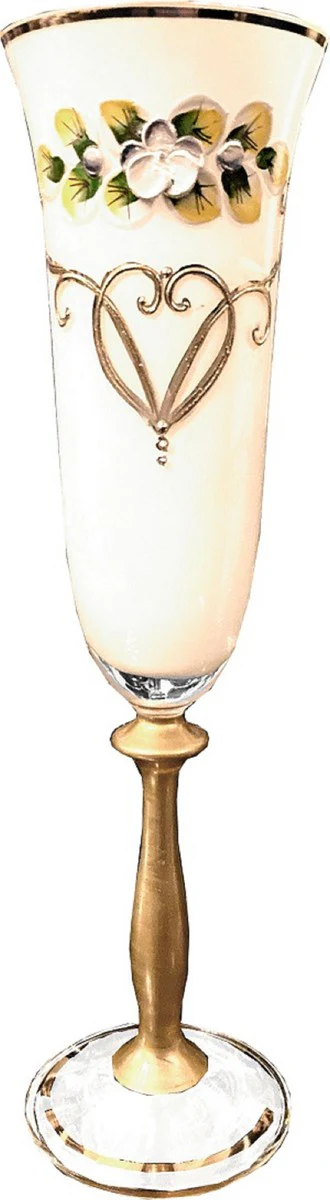 Luxury Art Nouveau champagne glasses set of 6 white / multicolored / gold - handmade and hand-engraved champagne glasses with 24 carat gold plating - hotel & restaurant accessories