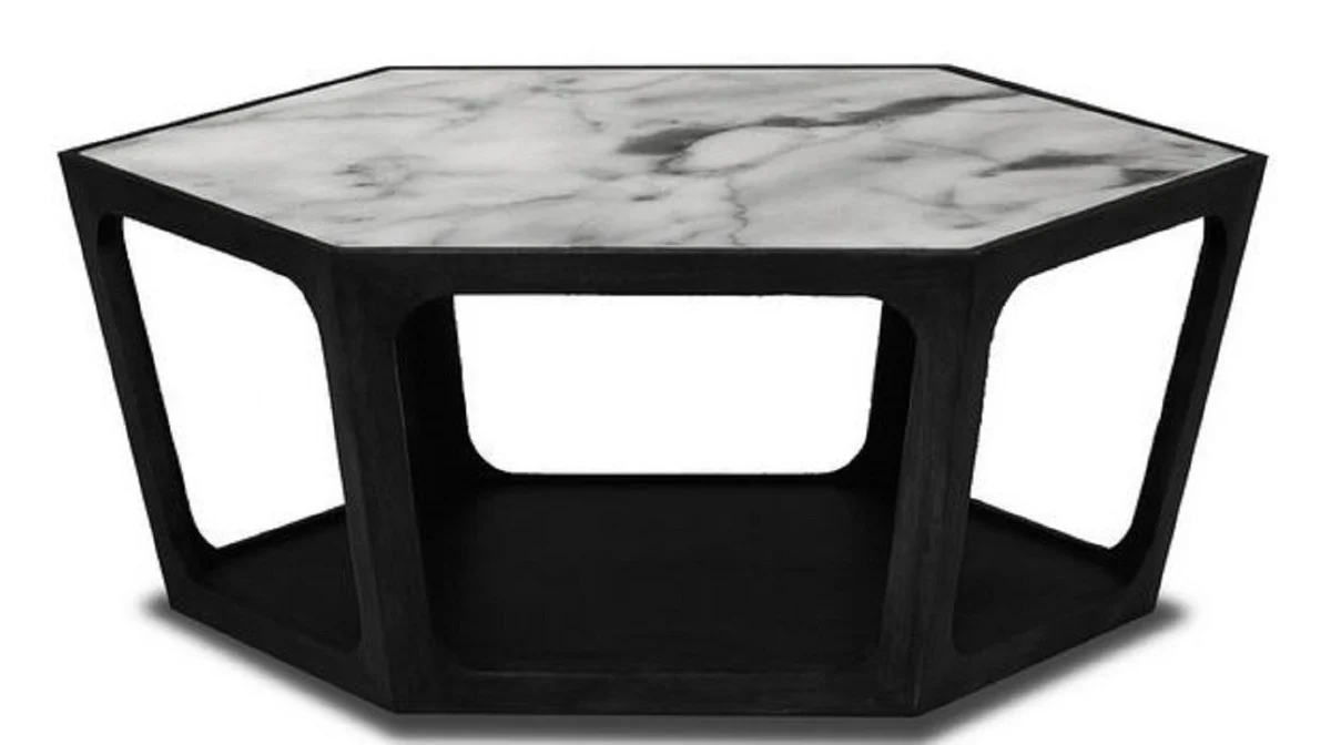 Luxury coffee table black / white 90 x 78 x H. 35 cm - Living room table with marble top - Living room furniture - Luxury furniture