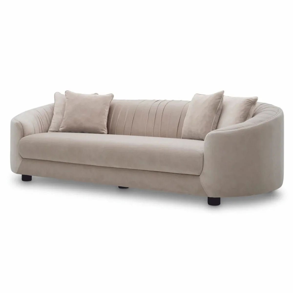 Luxus Samt Sofa Creme / Schwarz 241 cm - Wohnzimmer & Hotel Möbel