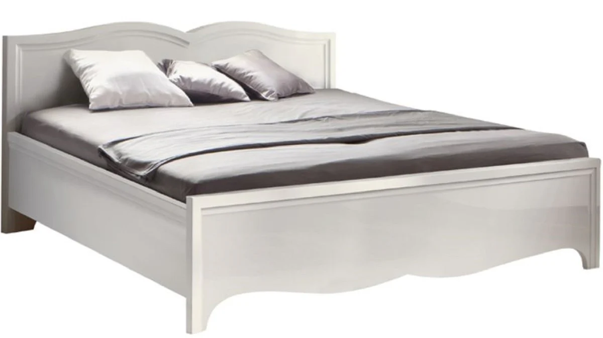 Luxury Art Nouveau double bed white 168 x 209.1 x H. 86 cm - Elegant solid wood bed - Baroque & Art Nouveau bedroom furniture