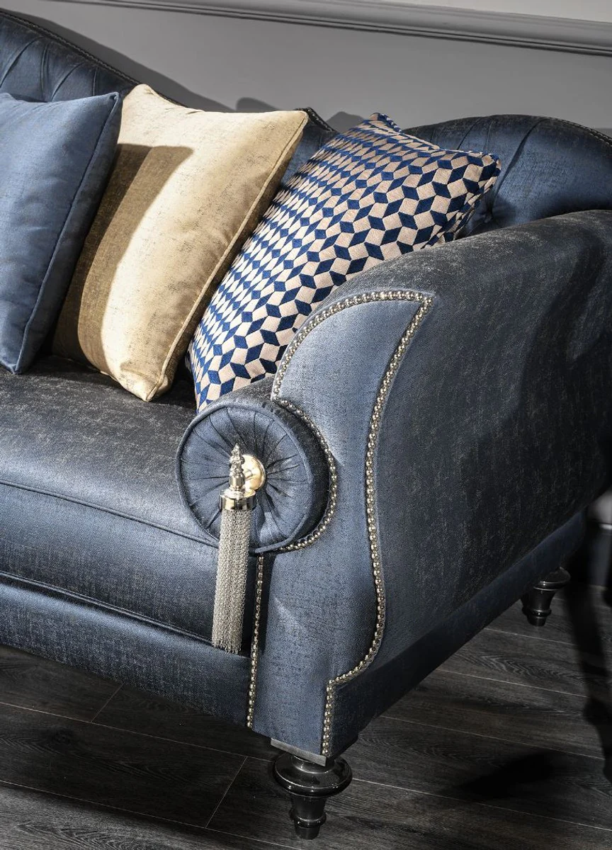 Luxury Baroque living room set blue / gold / black - 2 sofas & 2 armchairs & 1 coffee table & 2 side tables - Baroque furniture - noble & magnificent