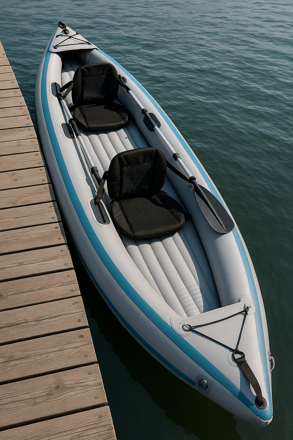 Aufblasbares Kajak, blau-graues PVC, geeignet für See und Meer, 376 x 77 x 34 cm, BimUdpR501QP