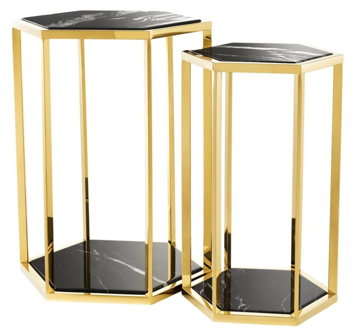 Luxury side table set of 2 in gold with black marble - luxury quality