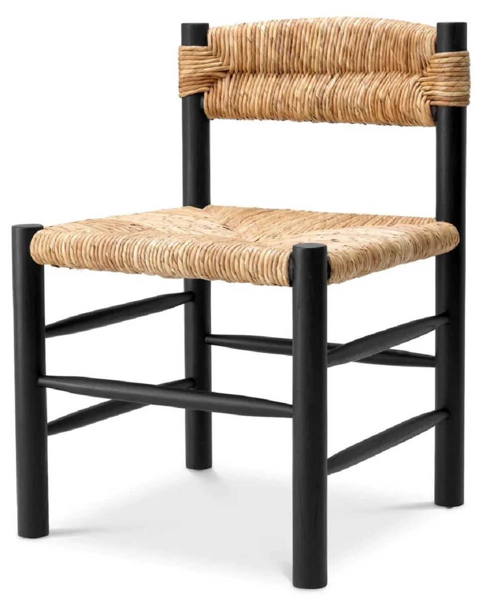 Luxury dining room chair black / natural color 54 x 62.5 x H. 80.5 cm - solid wood kitchen chair - dining room furniture - luxury furniture - dining room furnishings - luxury furnishings